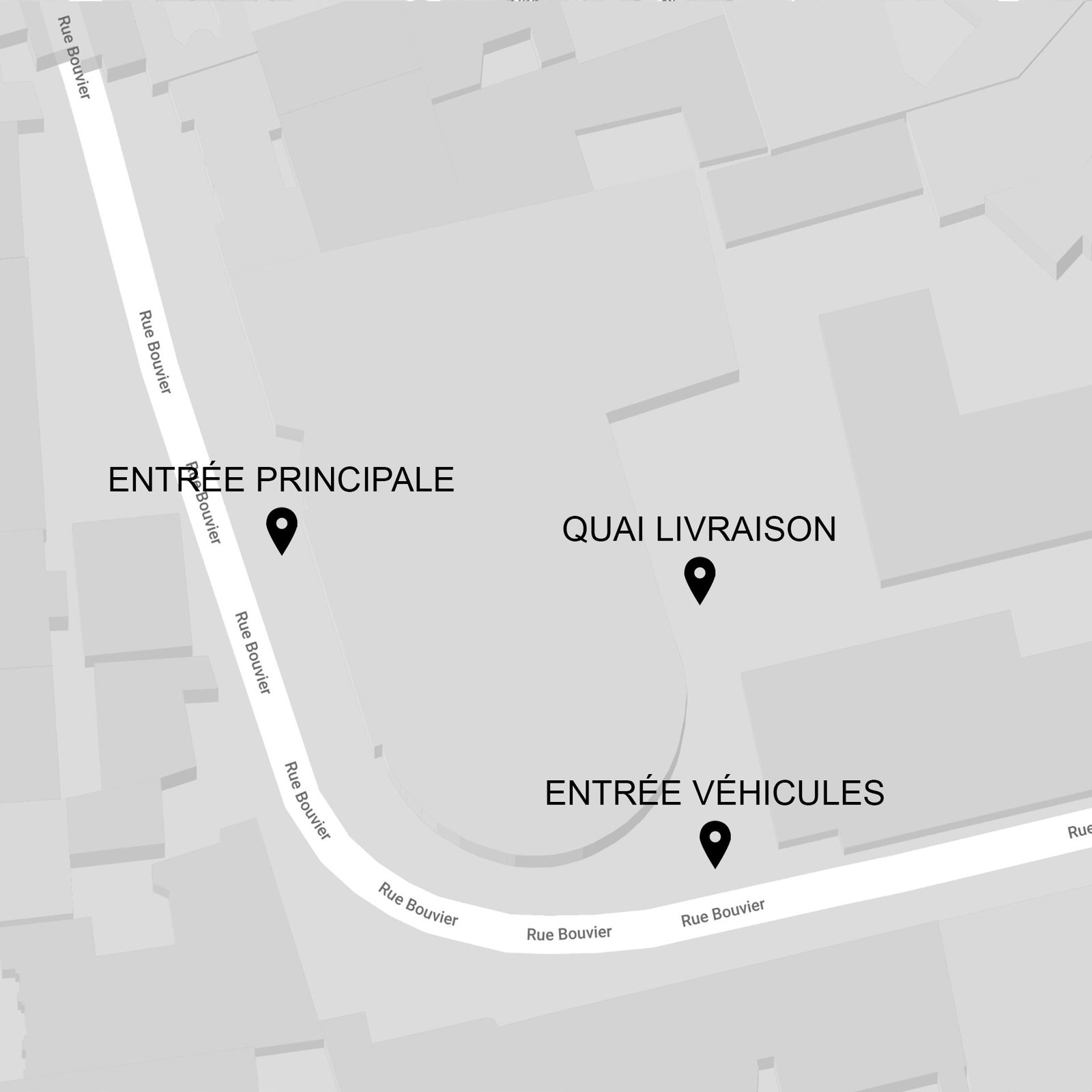 Entrée principale, quai livraison, entrée véhicules